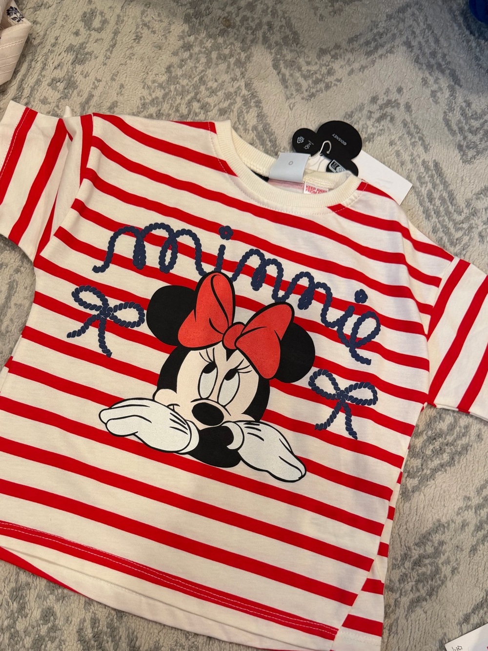 Zara Kids Minnie Mouse Red & White Striped Tee